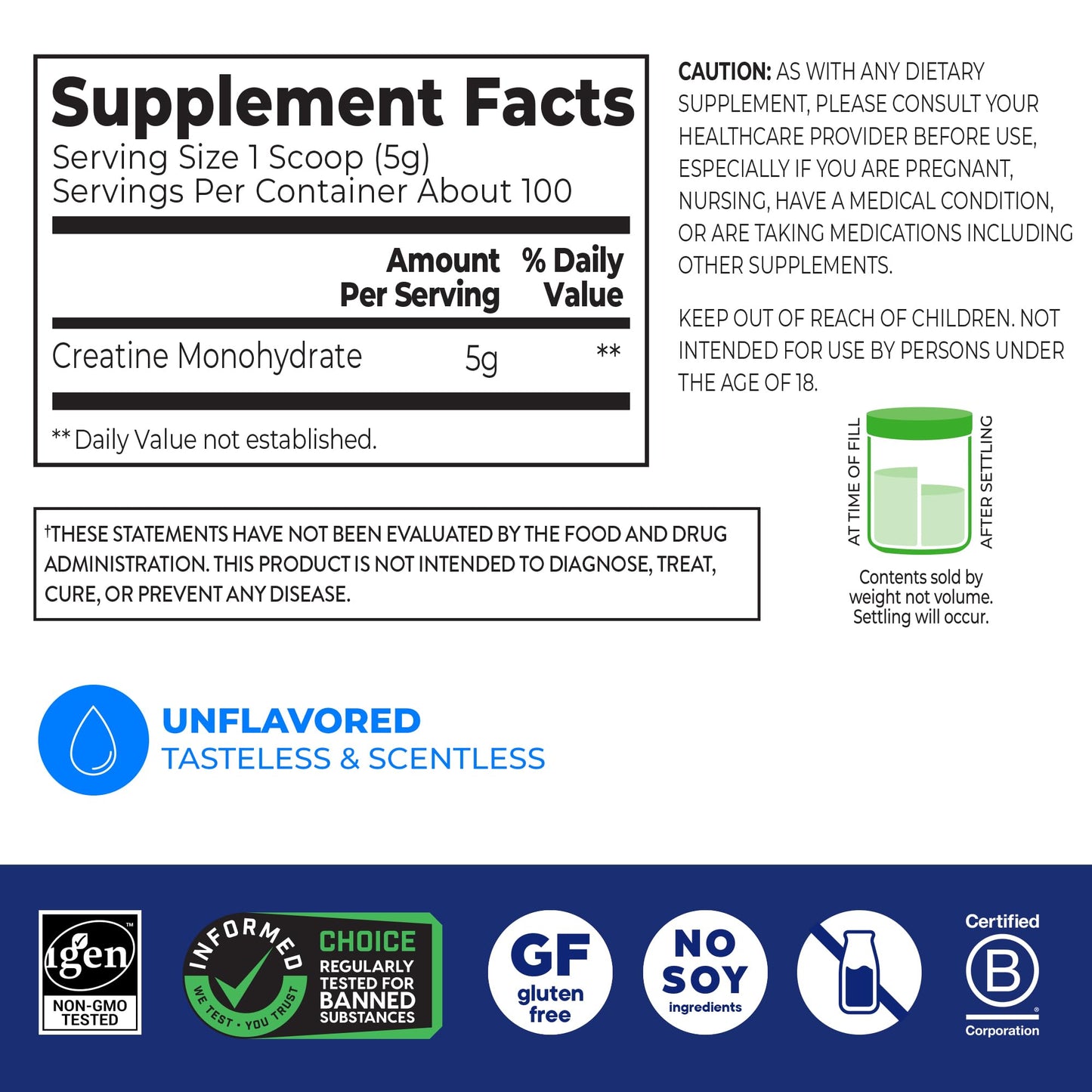 Orgain creatine tub 100 servings label details