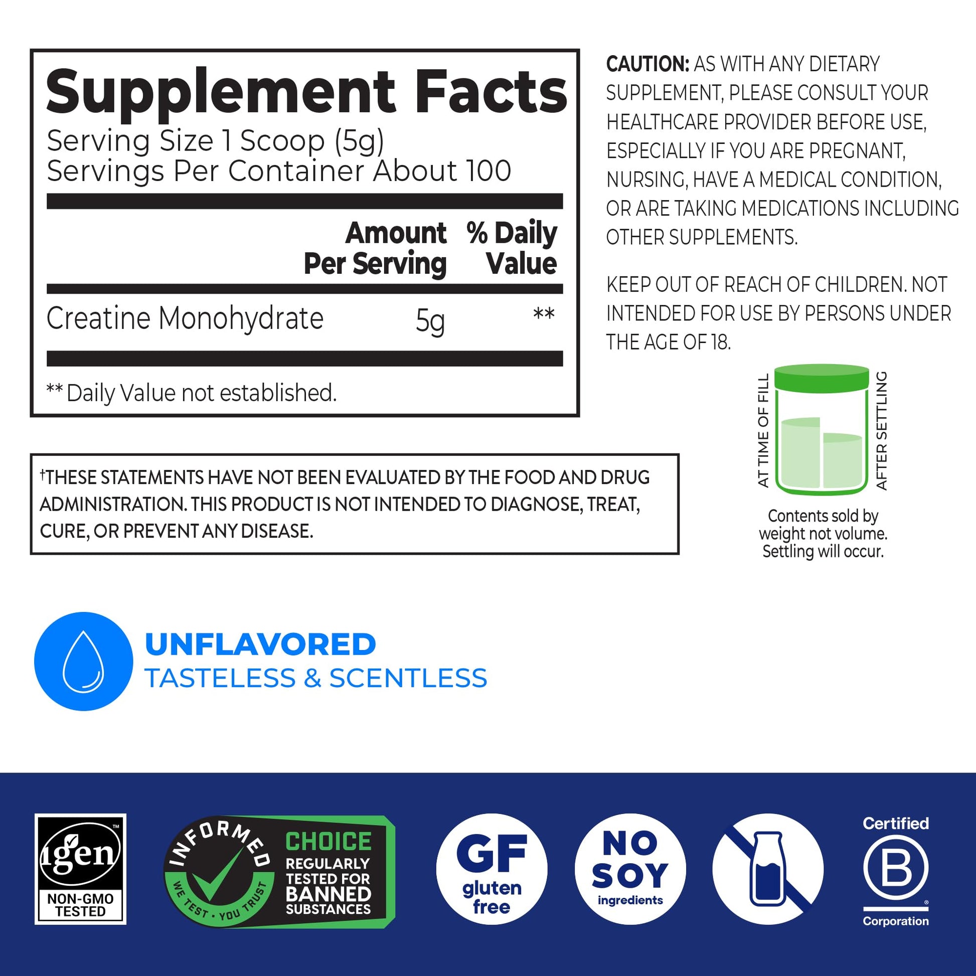 Orgain creatine tub 100 servings label details