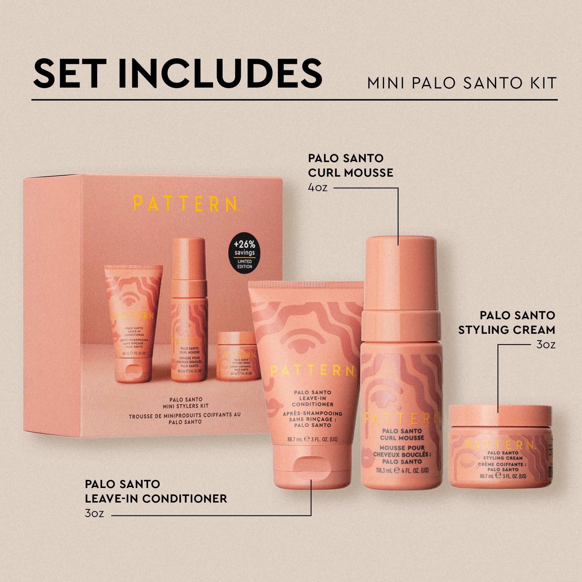 PATTERN Beauty travel size leave in conditioner curl mousse and styling cream set
