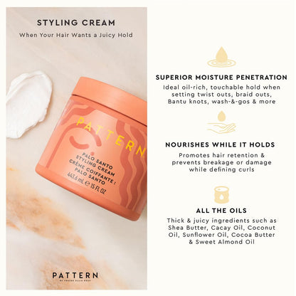 PATTERN Beauty Palo Santo Styling Cream compact tube for texture hold and moisture