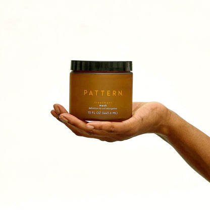 Back label of PATTERN Treatment Mask detailing ingredients like rice water ferment