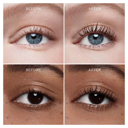 Close up look of the black shade mascara wand for dramatic lash definition.