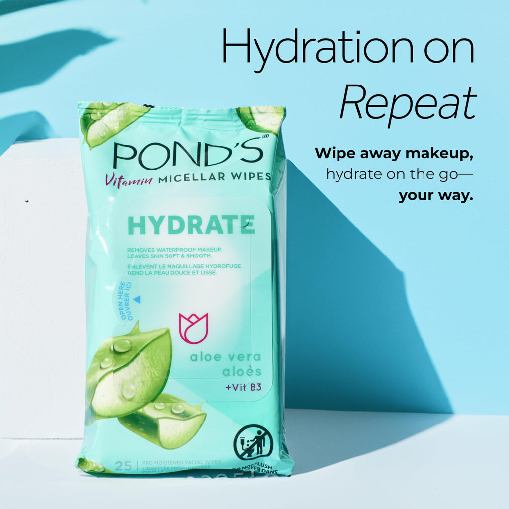 Side profile of Pond's 25 count micellar wipes packaging