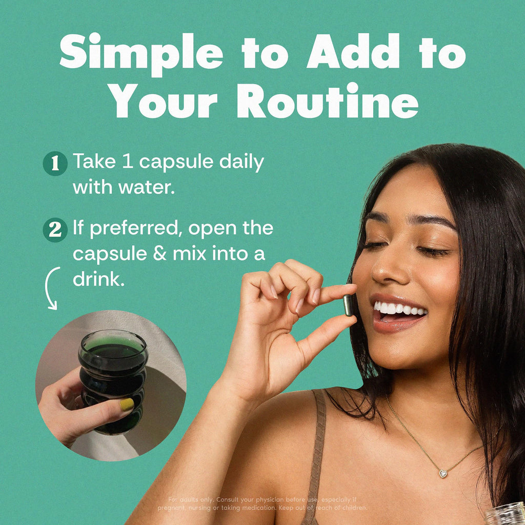 Her Fantasy Box chlorophyll pills displaying the non-GMO and plant-based wellness labels