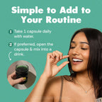 Her Fantasy Box chlorophyll pills displaying the non-GMO and plant-based wellness labels