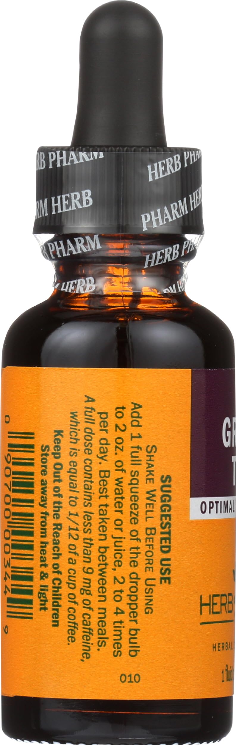 Detailed ingredient label on Herb Pharm green tea bottle