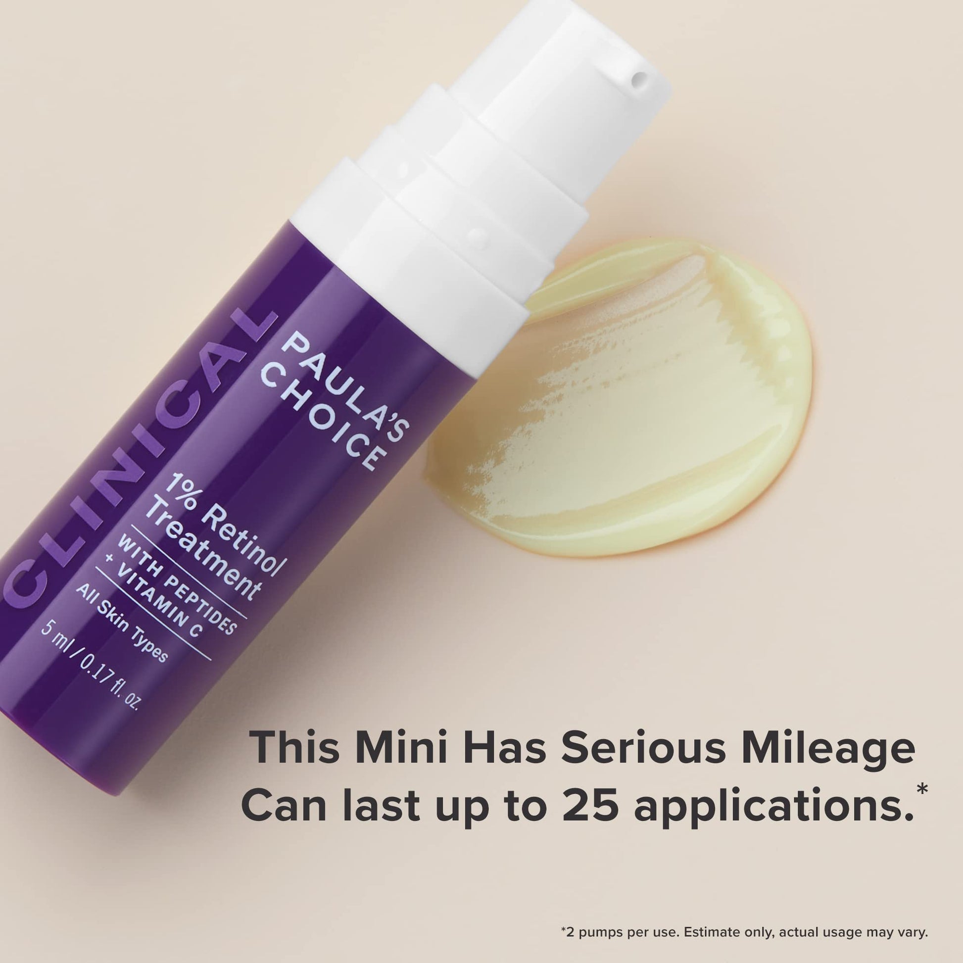Trial size 5 milliliter container of Paula's Choice clinical retinol serum