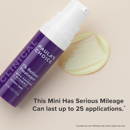 Trial size 5 milliliter container of Paula's Choice clinical retinol serum