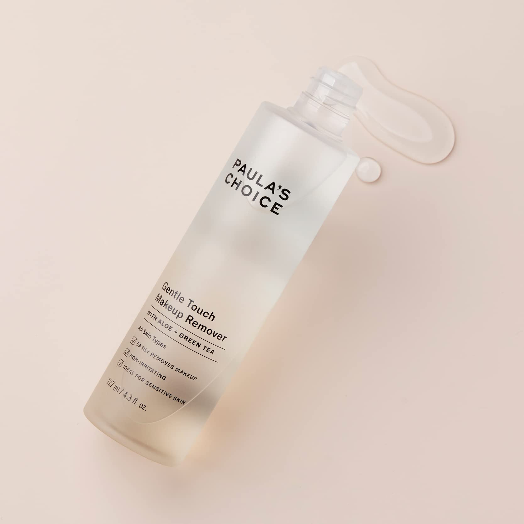 Paula's Choice Gentle Touch Makeup Remover bottle showing aloe and green tea ingredients