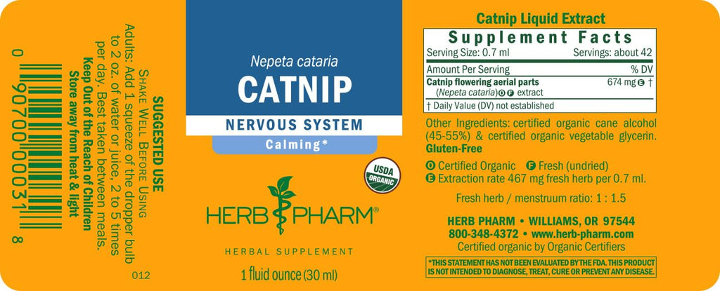 Herb Pharm Catnip calming nervous system support liquid supplement on white background