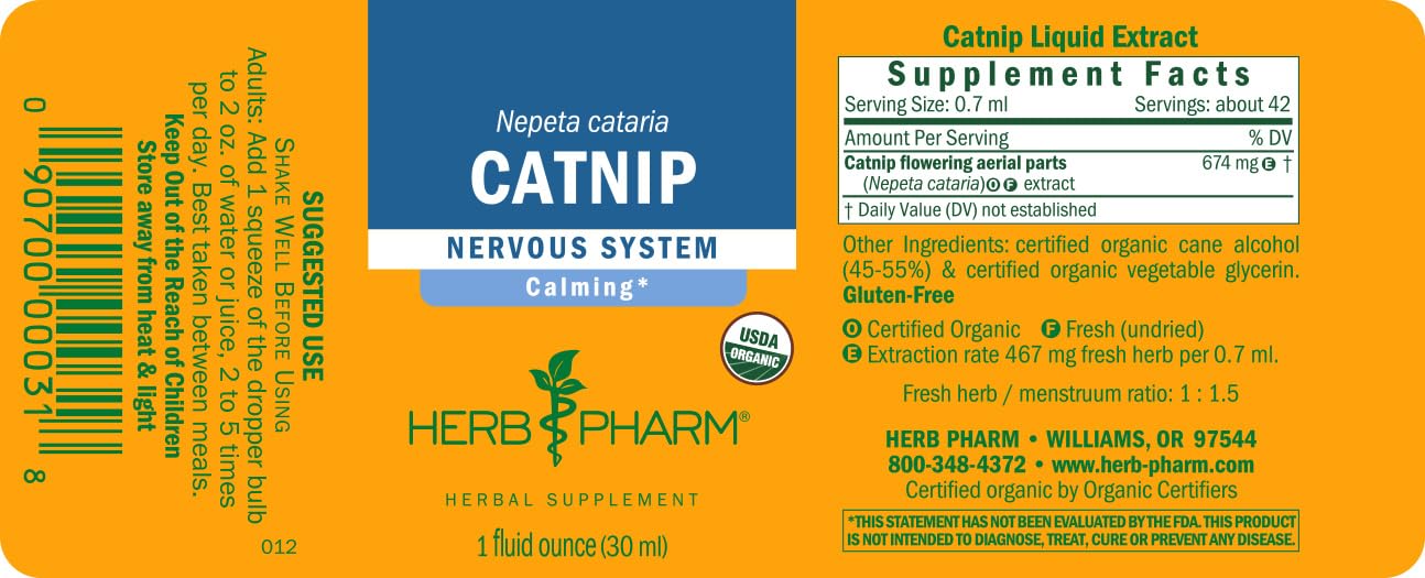 Herb Pharm Catnip calming nervous system support liquid supplement on white background