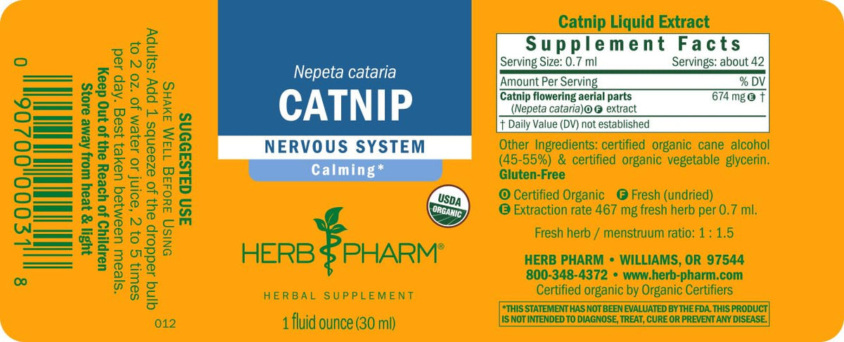 Herb Pharm Catnip calming nervous system support liquid supplement on white background