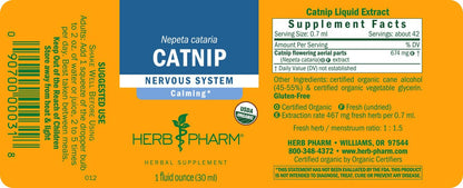 Herb Pharm Catnip calming nervous system support liquid supplement on white background