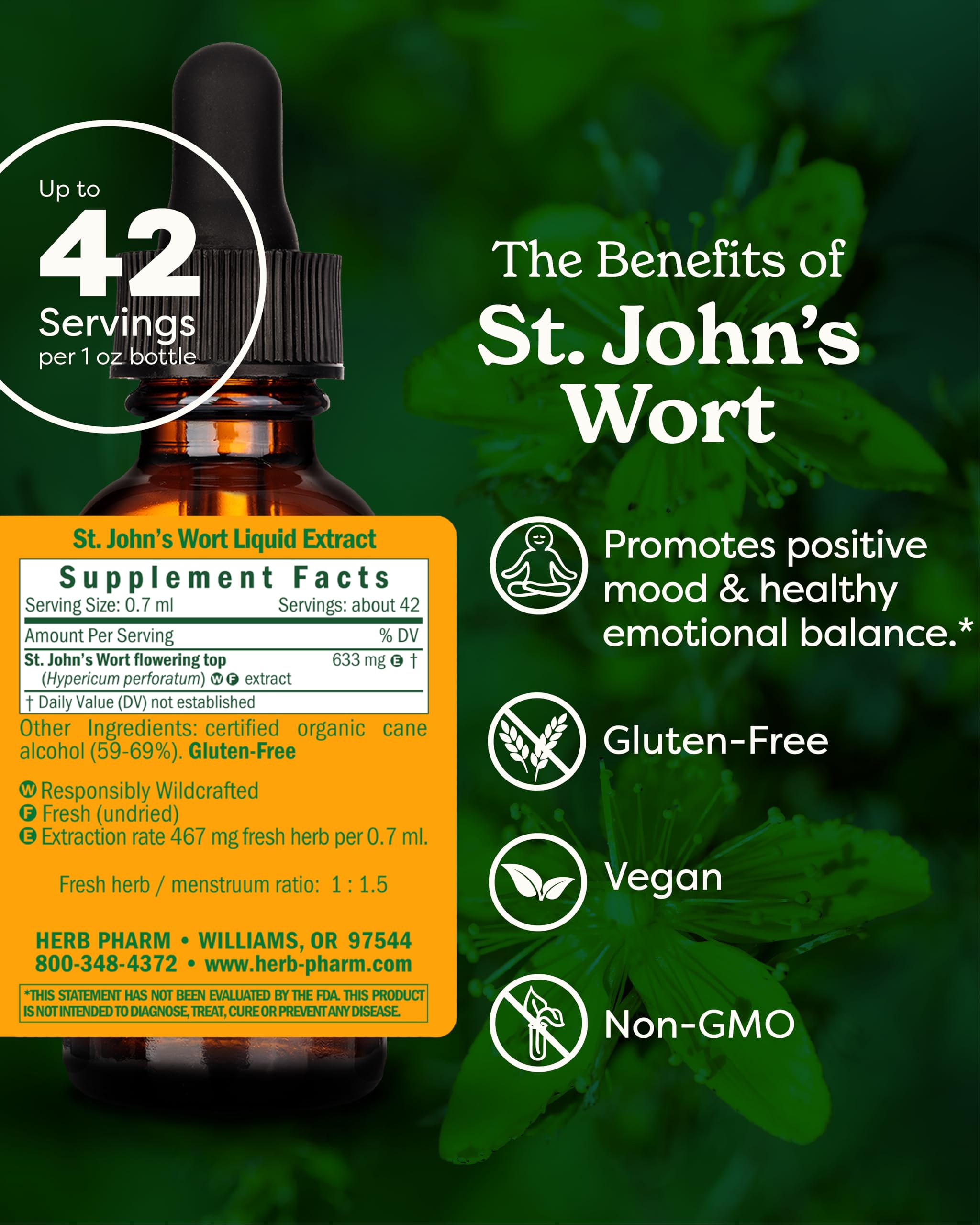Close up of Herb Pharm liquid herbal extract dropper bottle