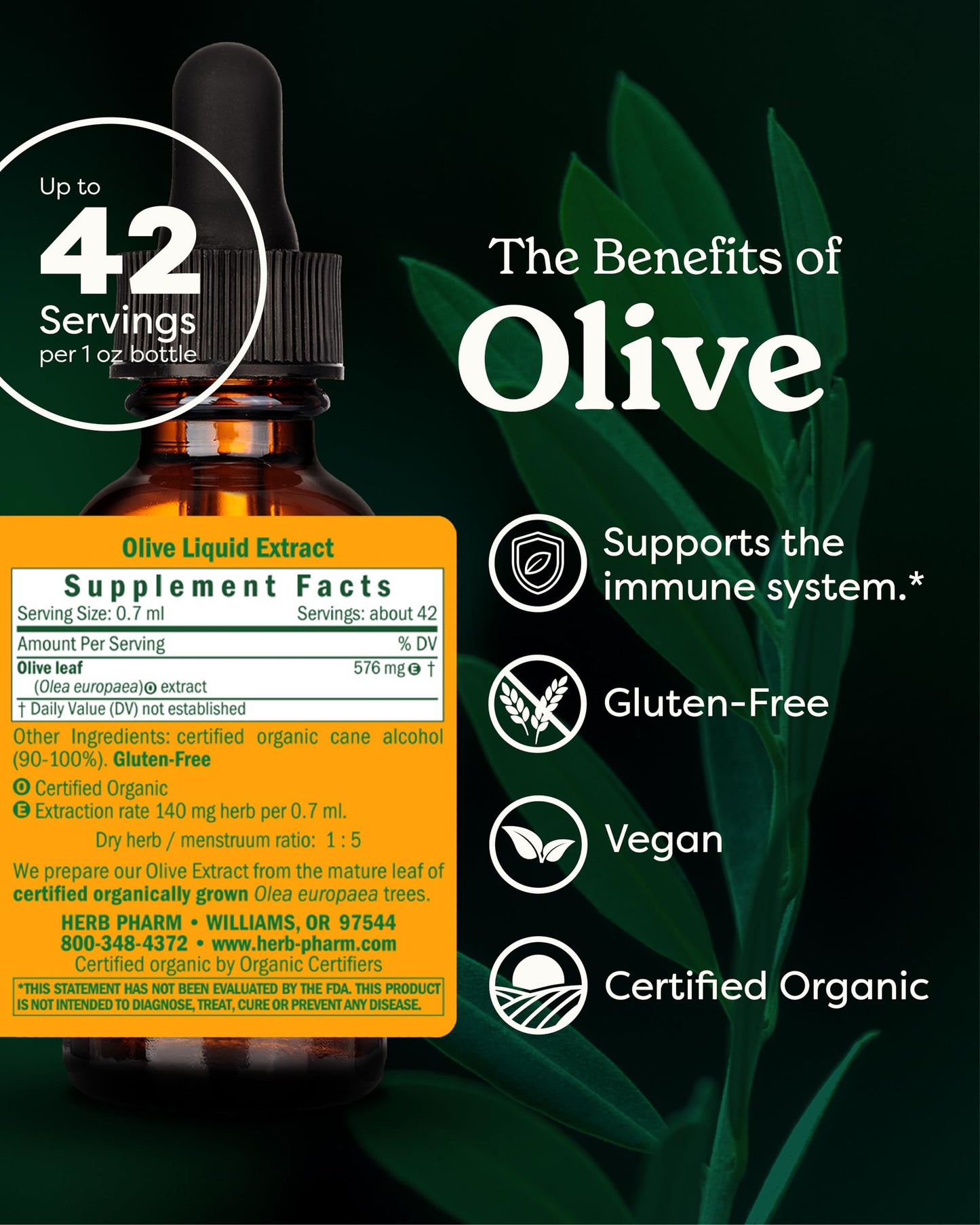 Close up of Herb Pharm Olive Leaf extract label details