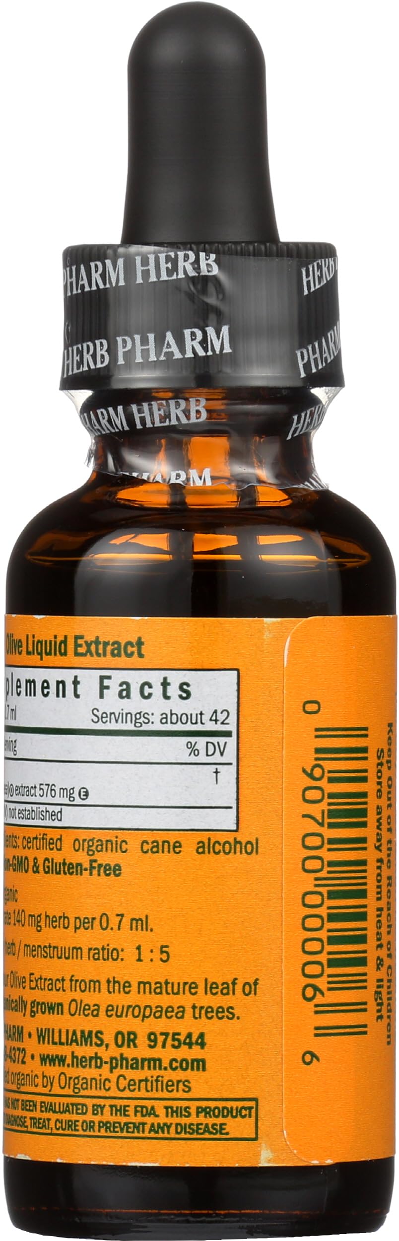 Herb Pharm olive leaf extract bottle with organic certification seal