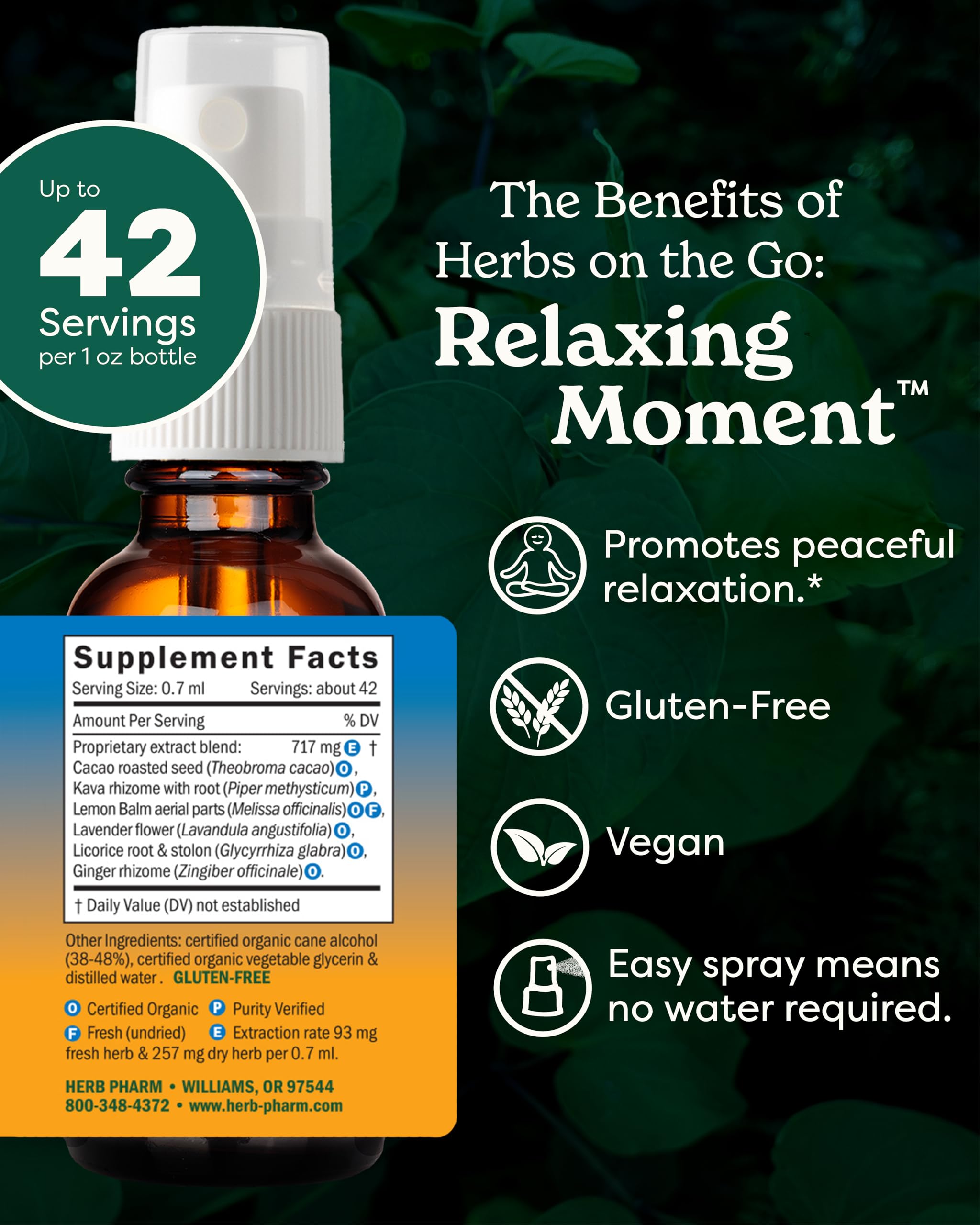 Herb Pharm Herbs on the Go portable calming supplement spray bottle packaging