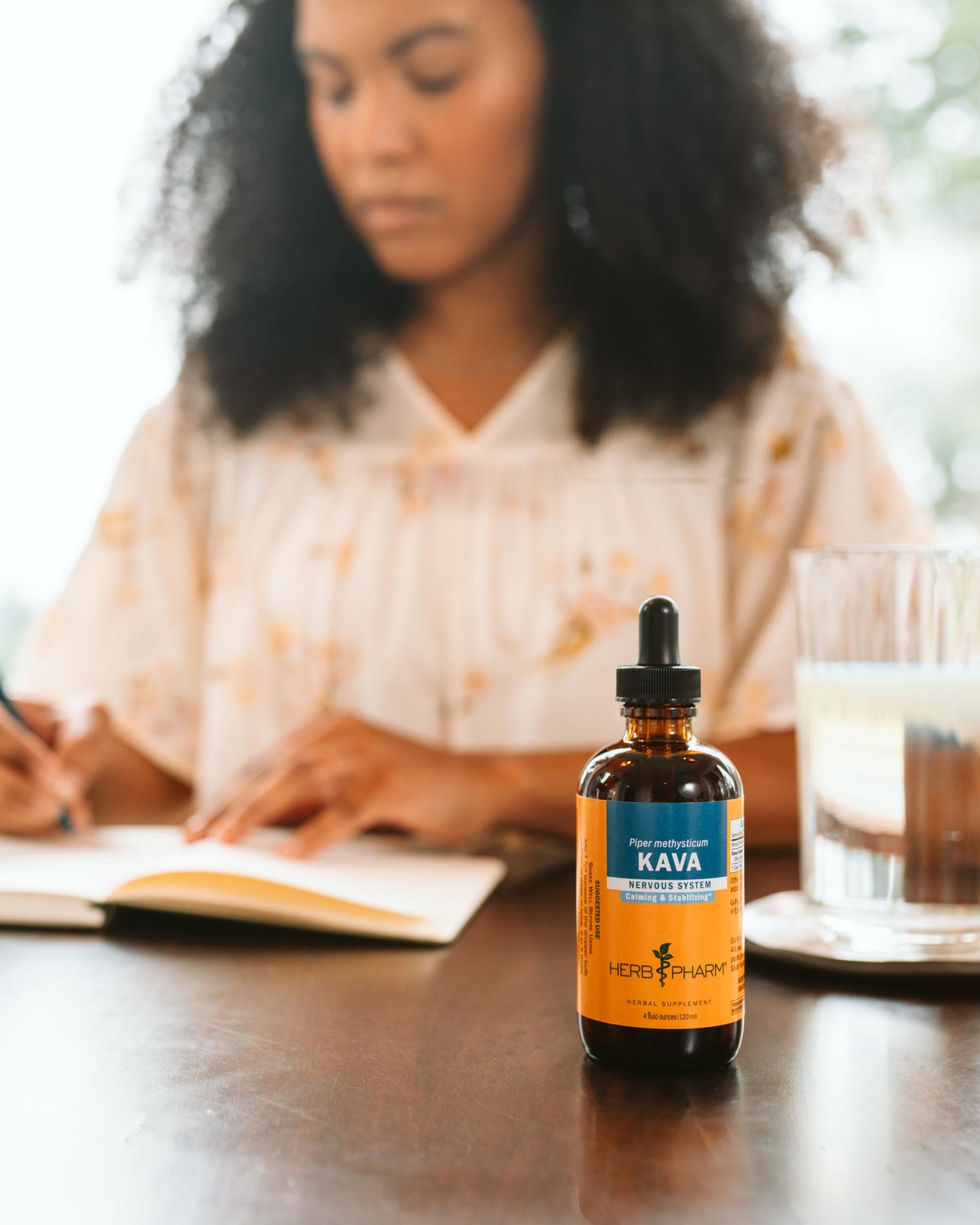 Gluten free and vegan certified Herb Pharm stress support kava drops dropper top detail
