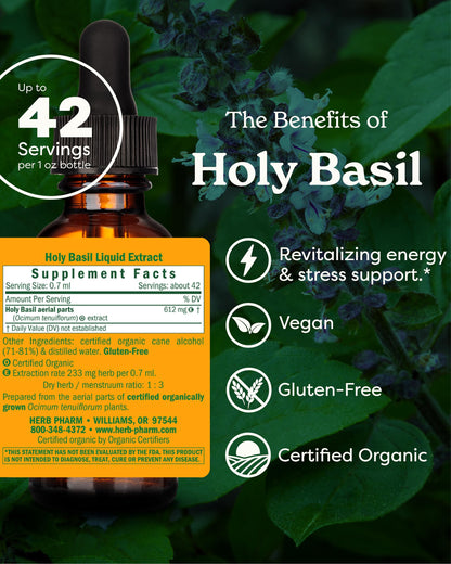 Herb Pharm Holy Basil extract dropper and bottle packaging