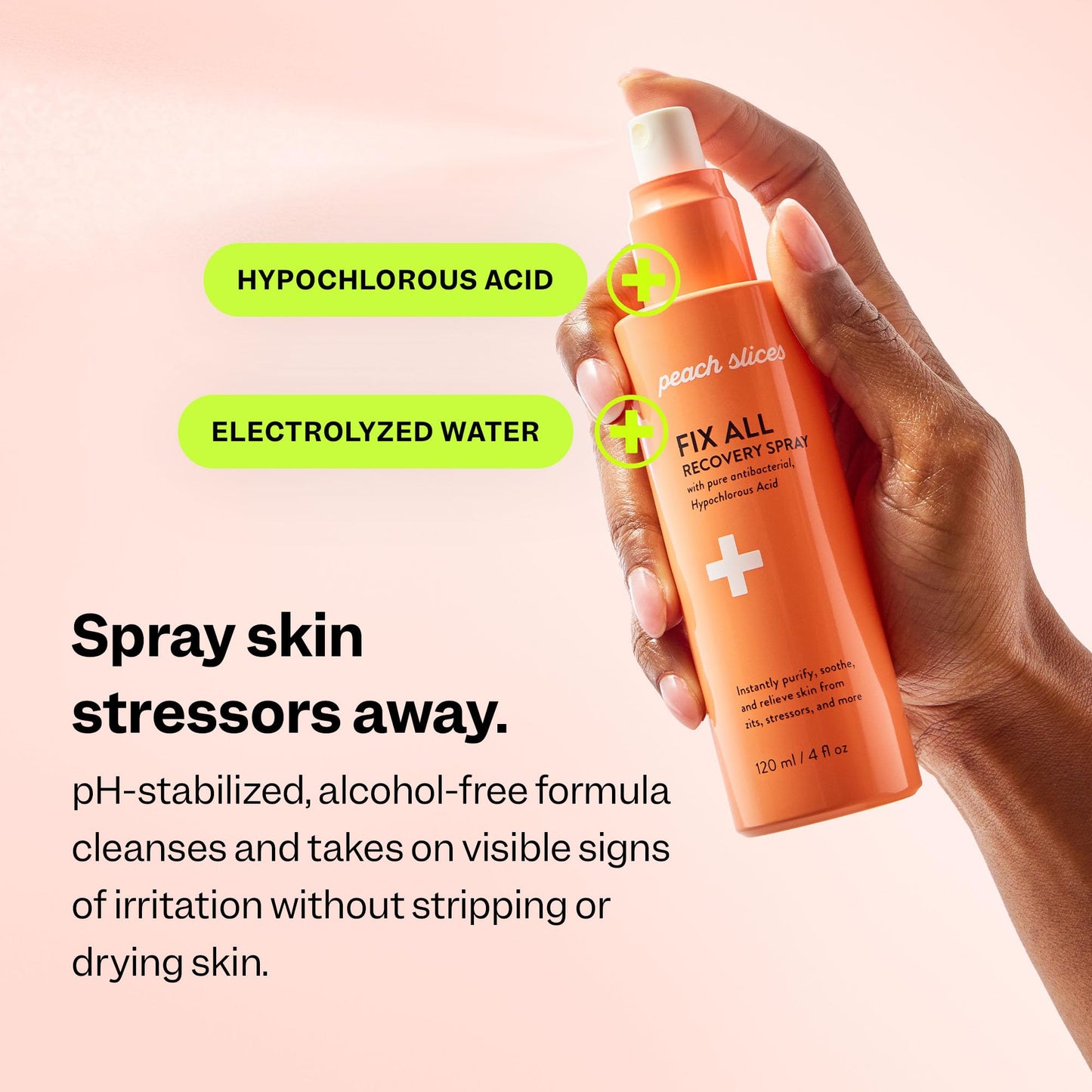 Back of Peach Slices Fix All Recovery Spray packaging