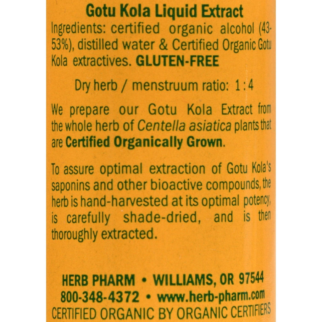 Herb Pharm Certified Organic Centella asiatica liquid supplement packaging details