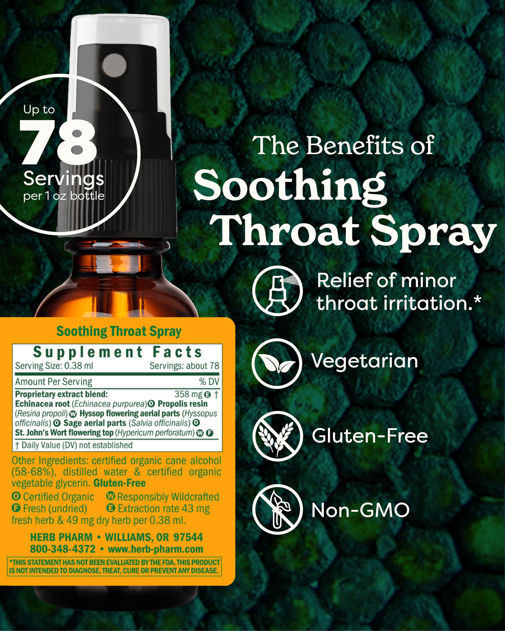 Herb Pharm throat spray herbal formula bottle detail