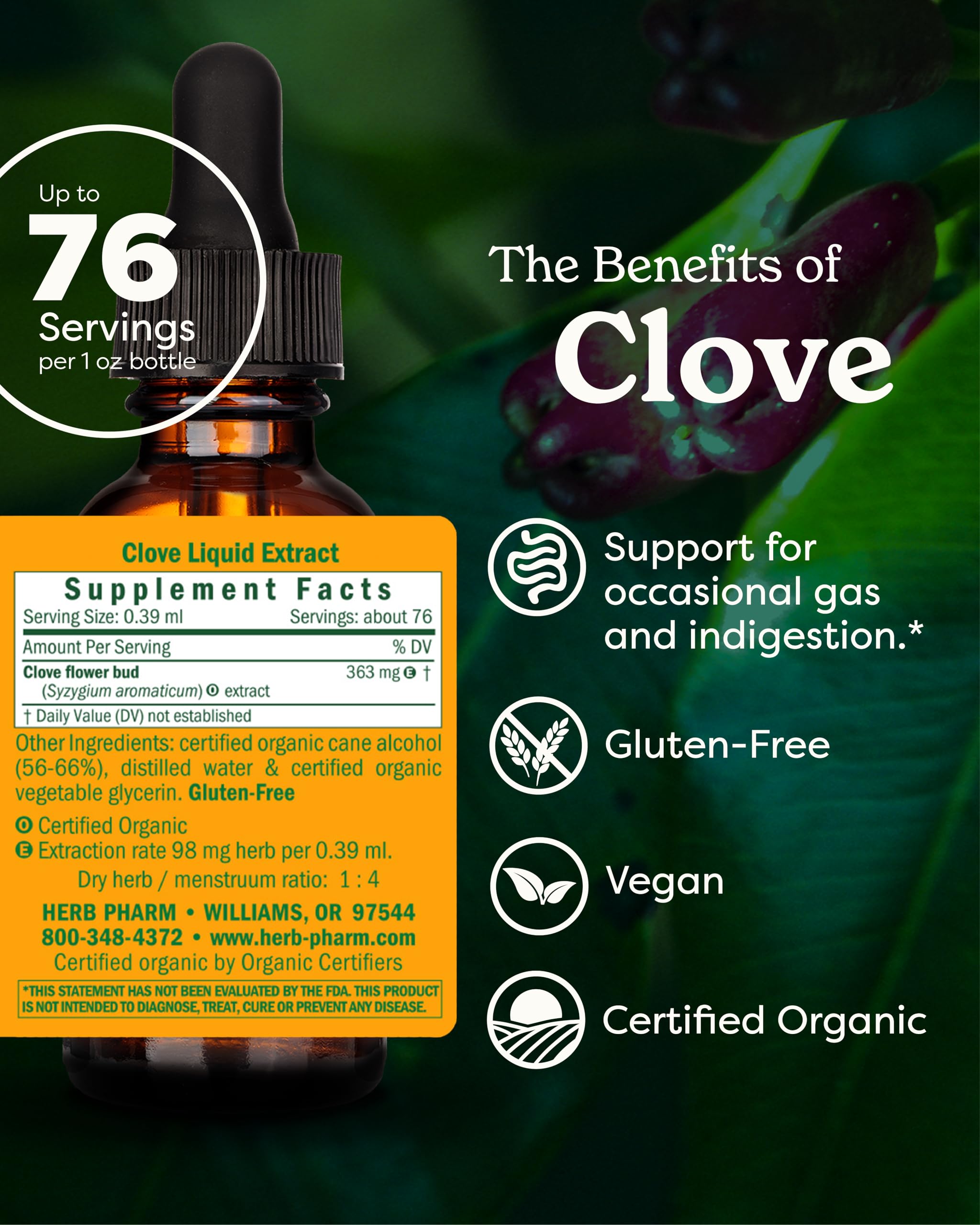 Herb Pharm Clove liquid supplement bottle label details