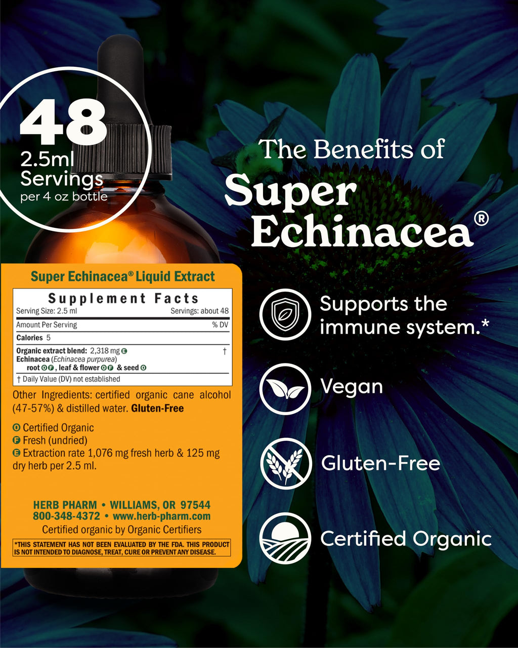 Herb Pharm Super Echinacea bottle showing organic certification