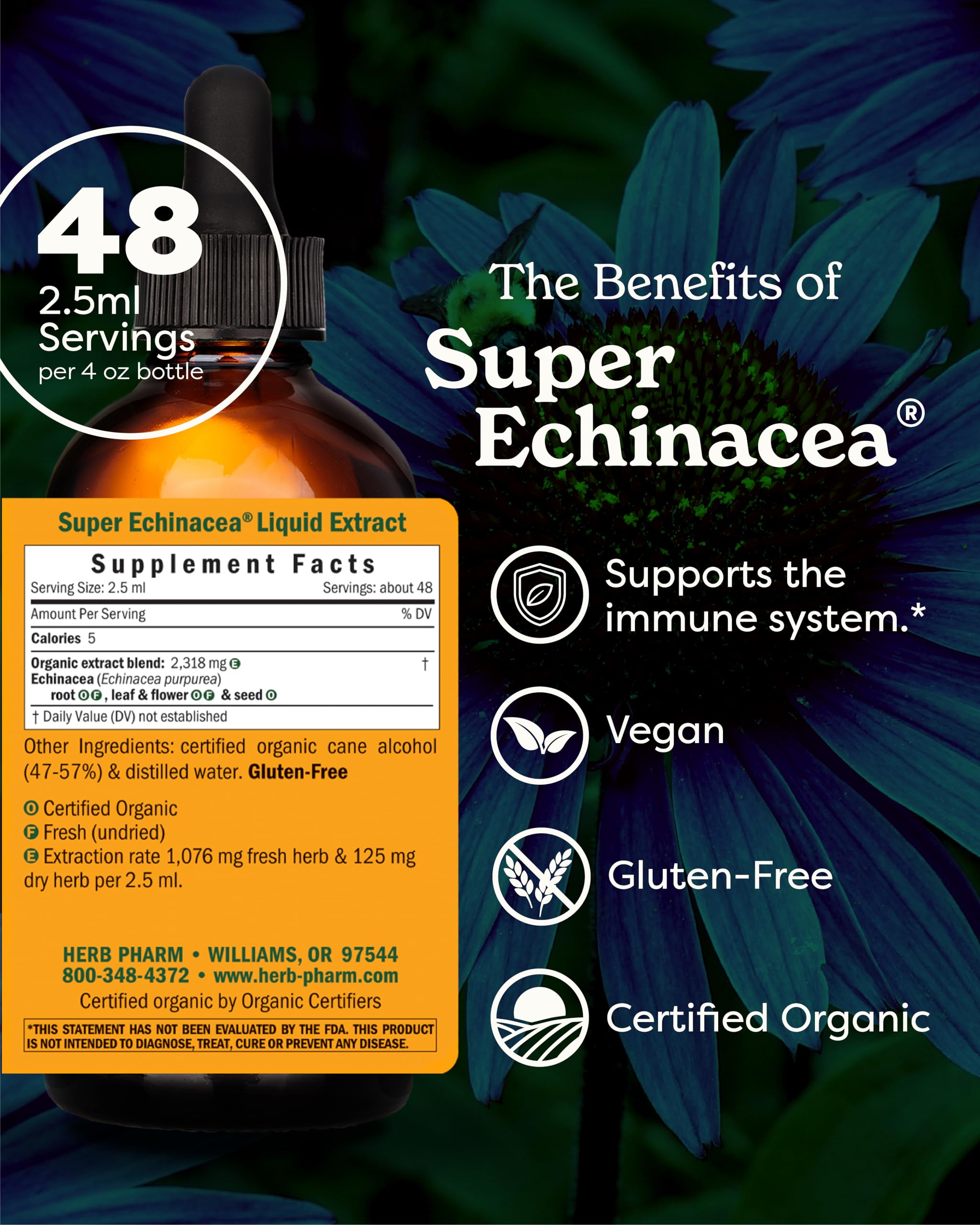 Herb Pharm Super Echinacea bottle showing organic certification