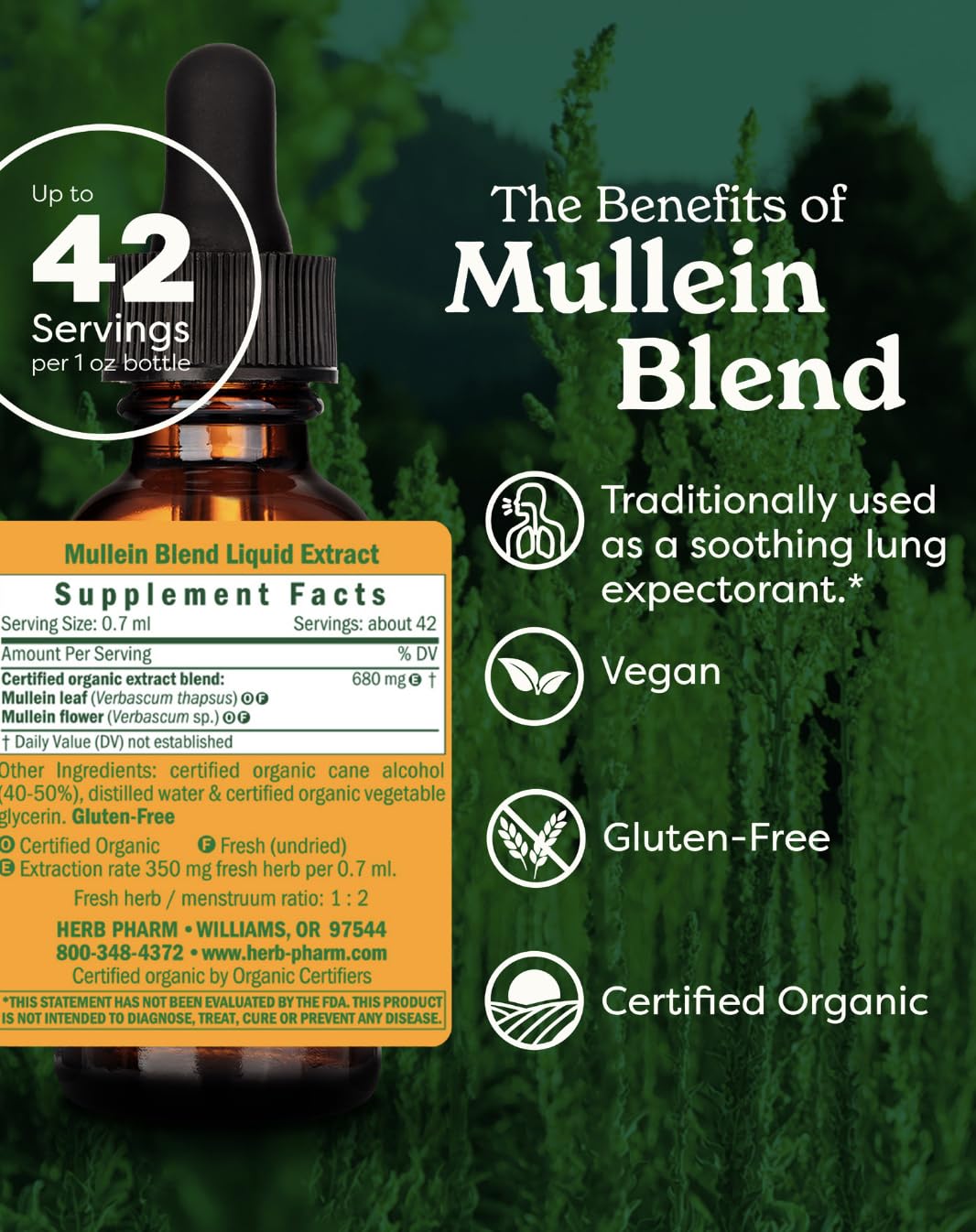 Herb Pharm Mullein Blend 1 Fluid Ounce bottle label details