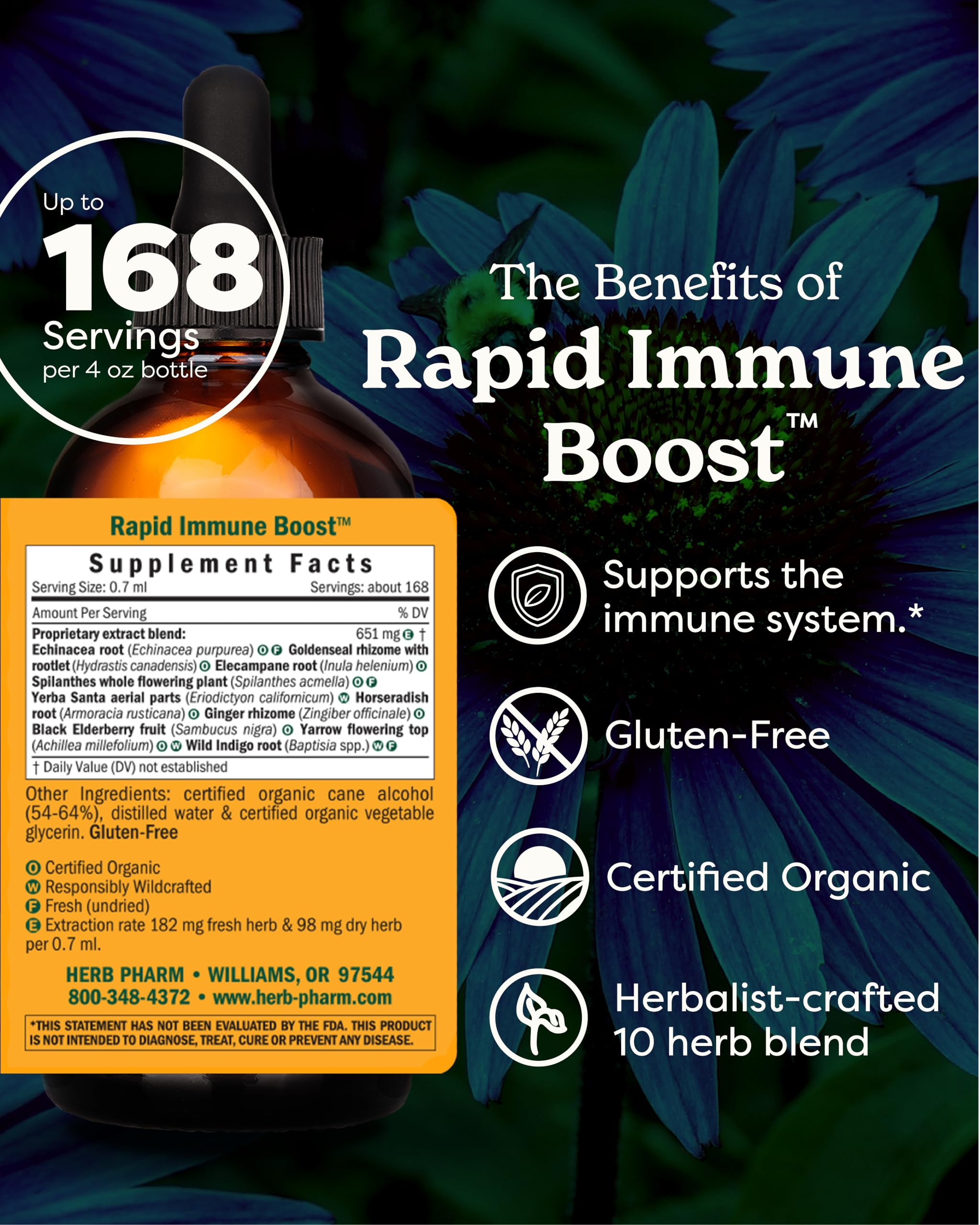 Herb Pharm immune support tincture bottle with dropper