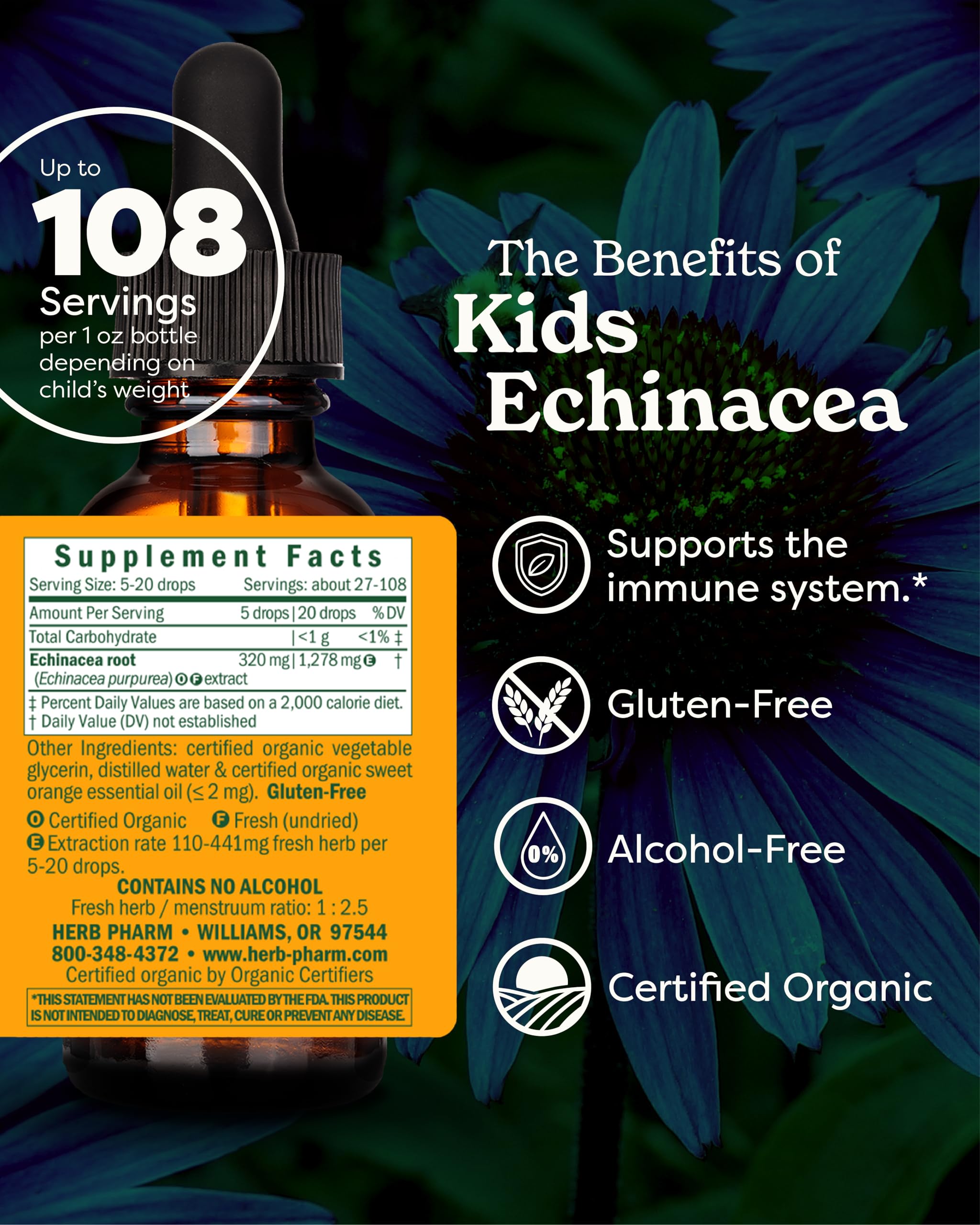 Herb Pharm Kids Echinacea supplement bottle label details