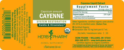 Herb Pharm Organic Cayenne Liquid Supplement back label dietary facts