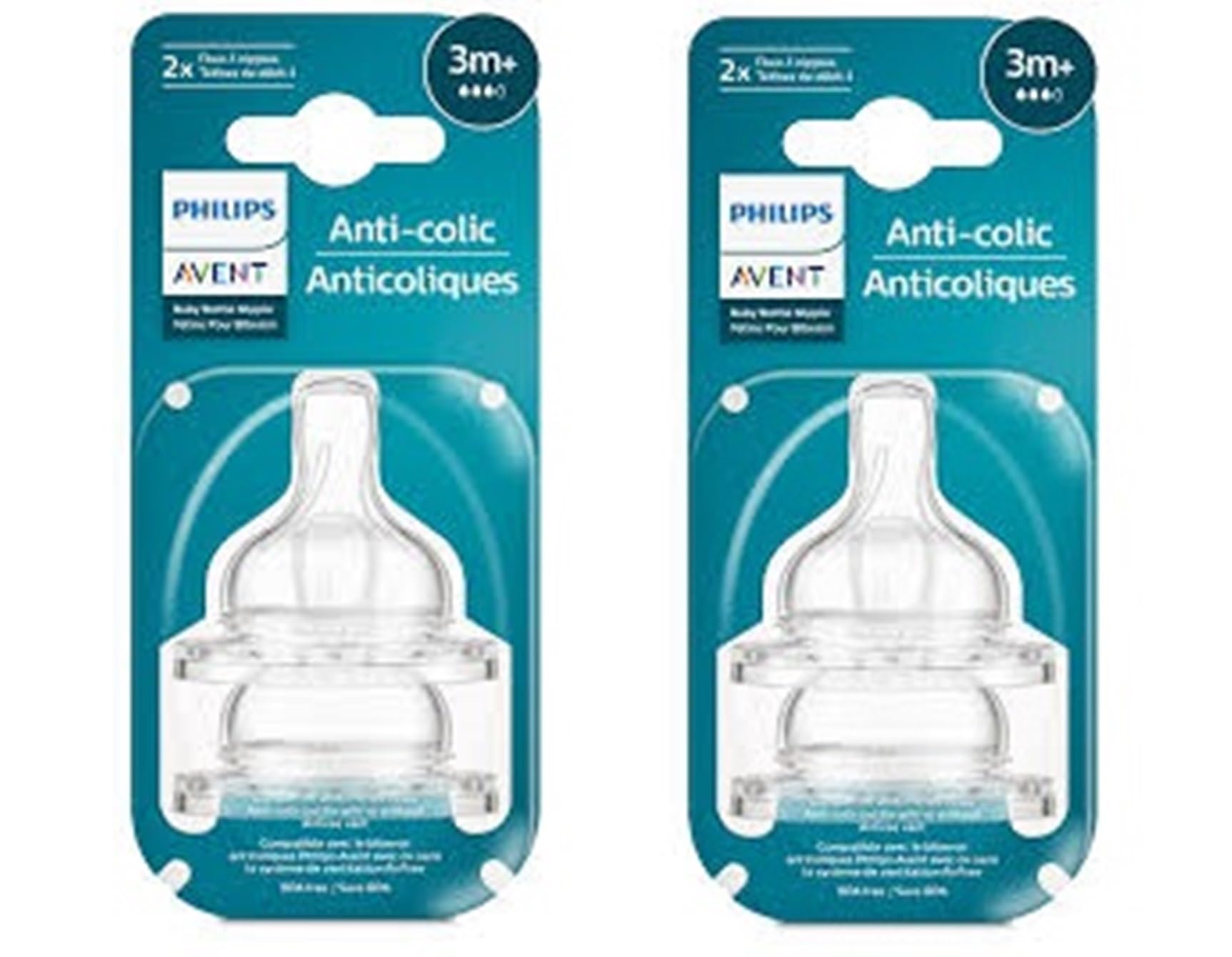 Set of four Philips Avent flow 3 nipples arranged on a clean background highlighting the ribbed non-collapsing shape.