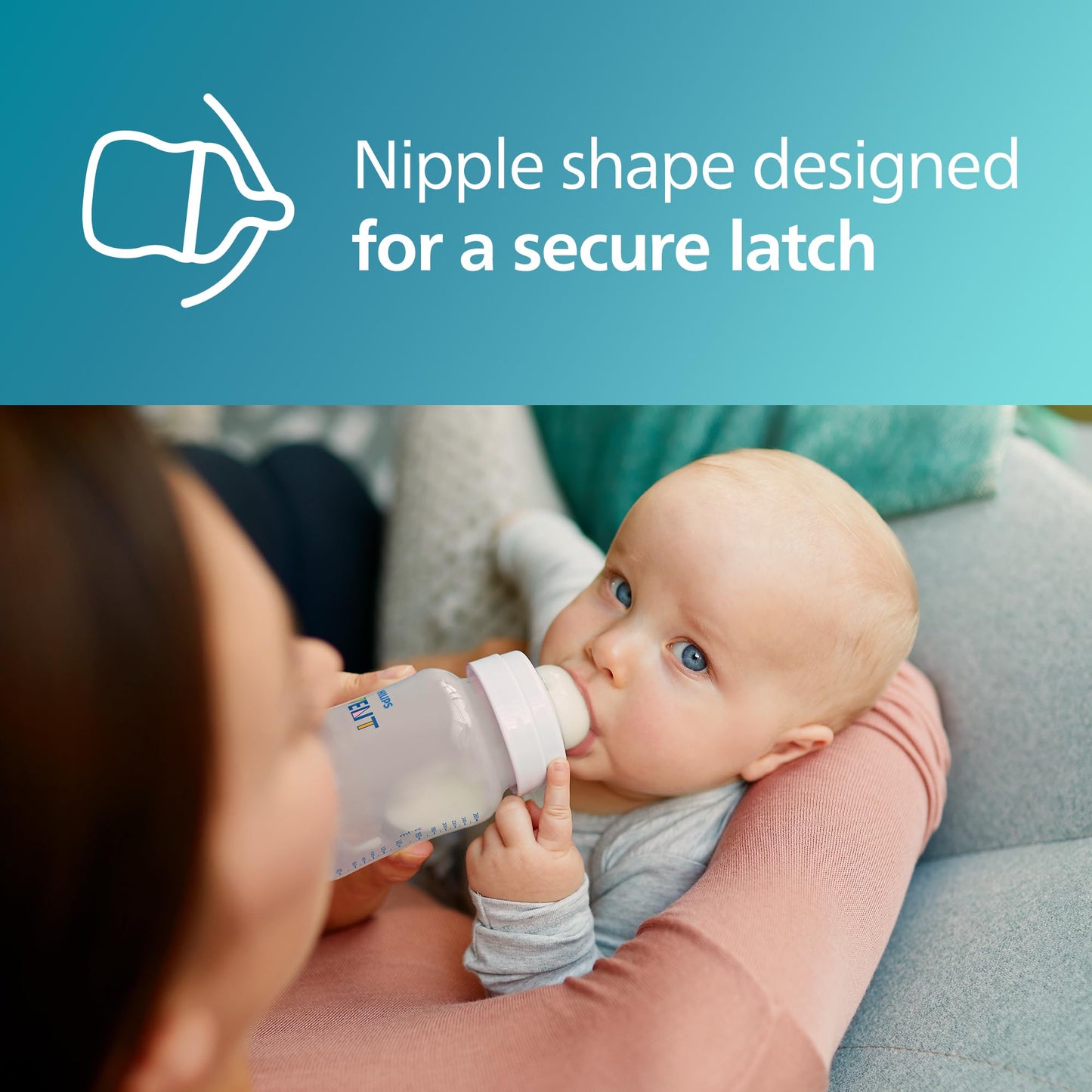 Side profile of the anti colic slow flow nipple showing the integrated valve