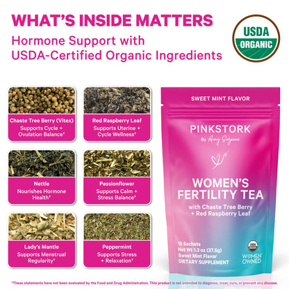 Close up of Pink Stork organic tea biodegradable sachet