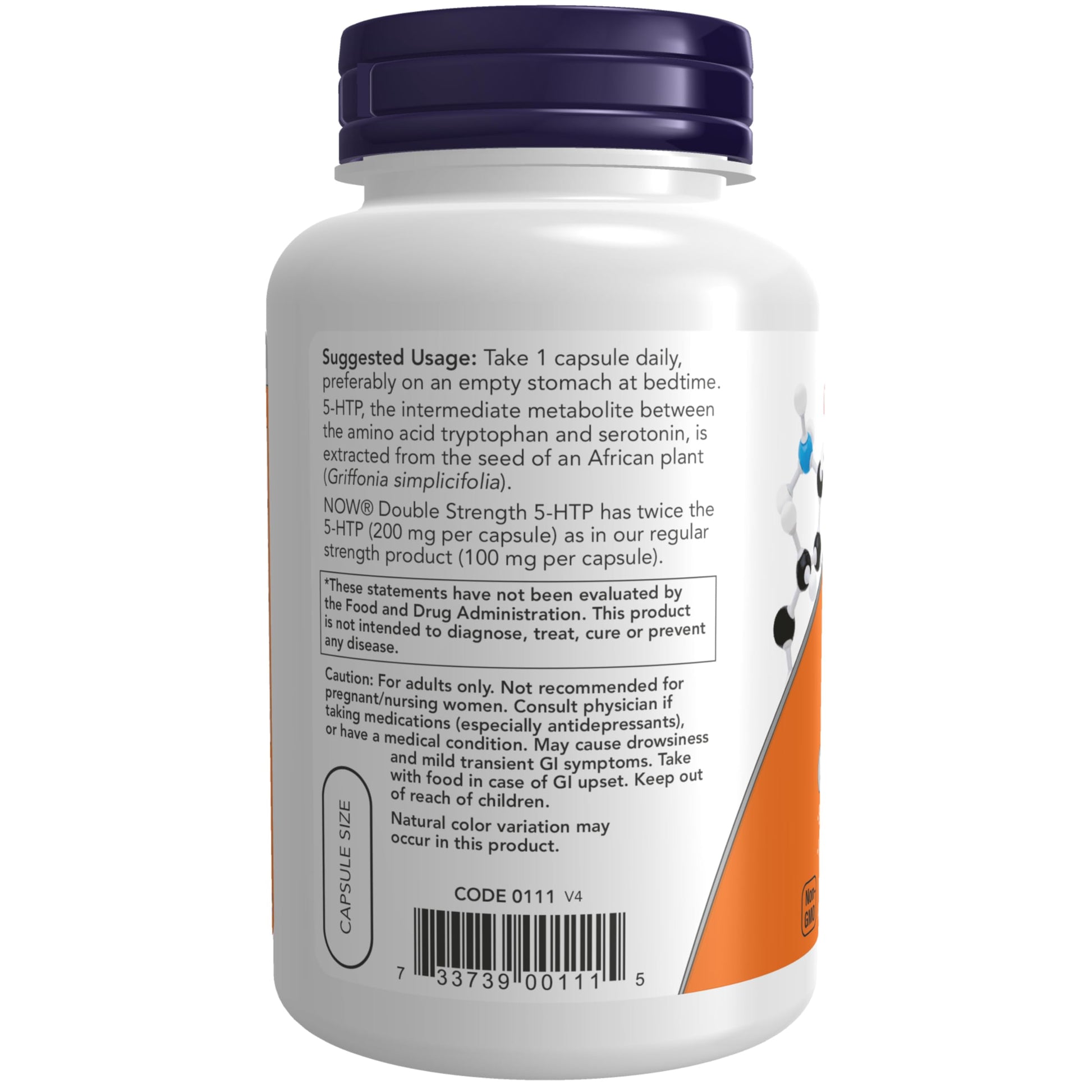 Authentic Now Foods 5-HTP USA imported vegetable capsules for natural serotonin support.
