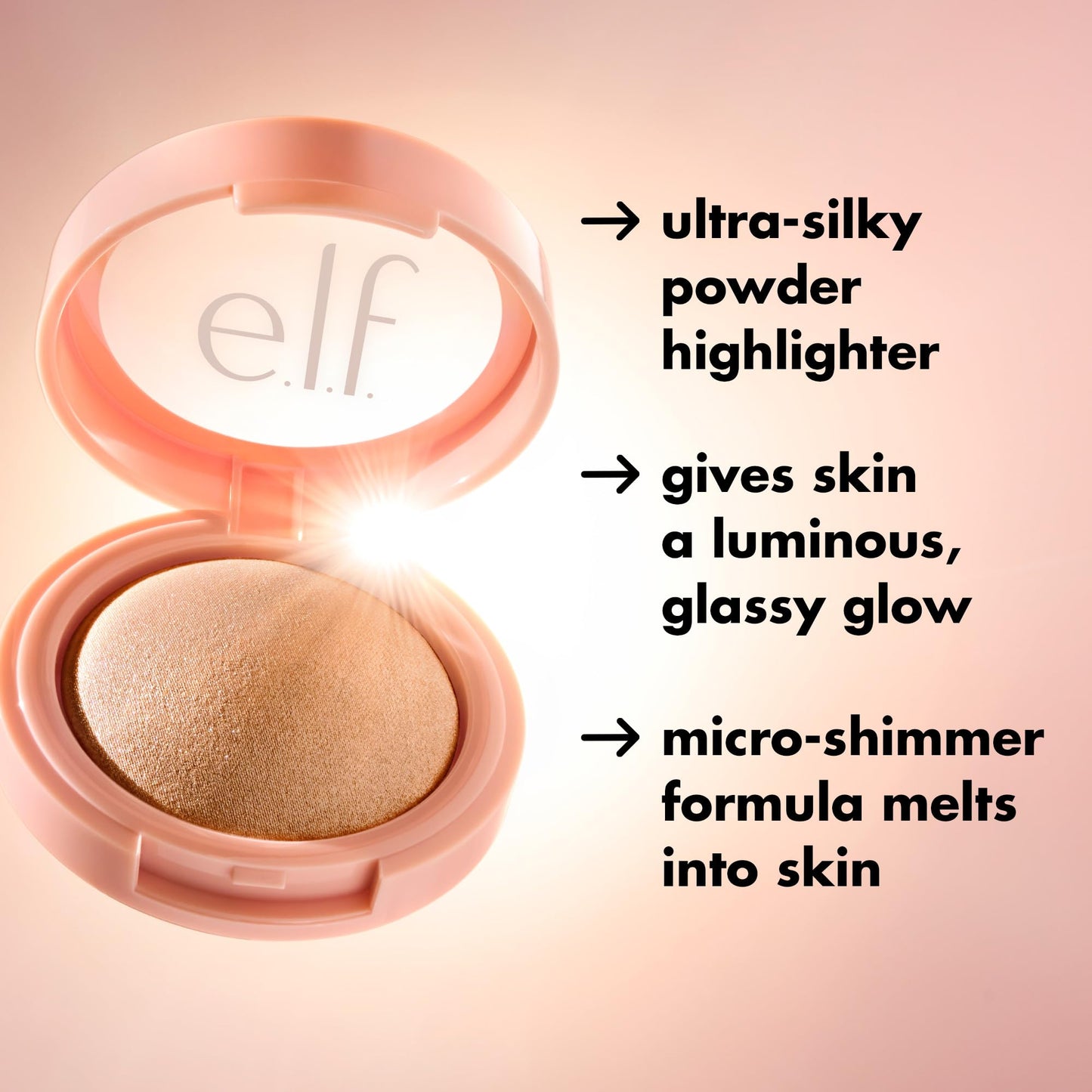 Close up of e.l.f. Halo Glow Silky Powder in Blush Money shade showing finely milled micro shimmer