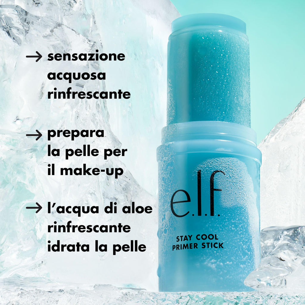 E.l.f. Stay Cool Primer Stick held in hand demonstrating travel-friendly size.