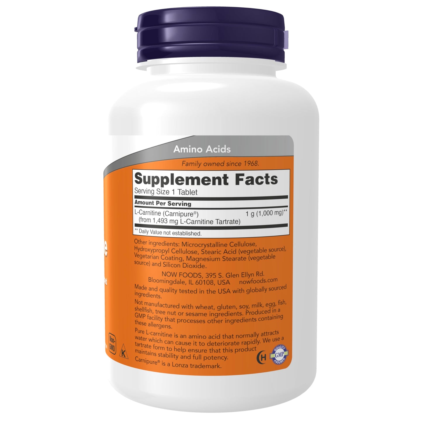 NOW Foods L-Carnitine 1000mg supplement facts and ingredient label details