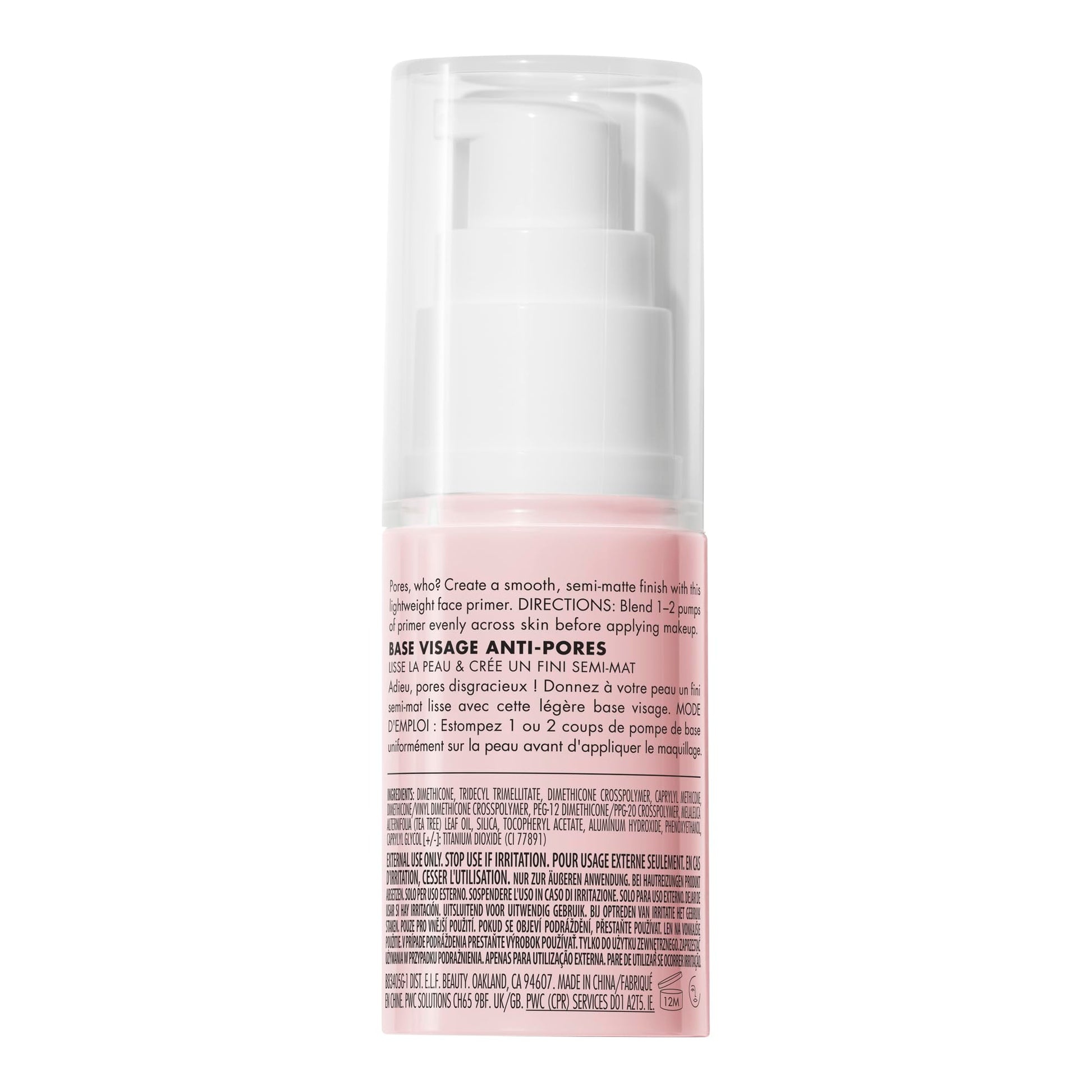 Travel-friendly E.l.f. Poreless Face Primer bottle on vanity