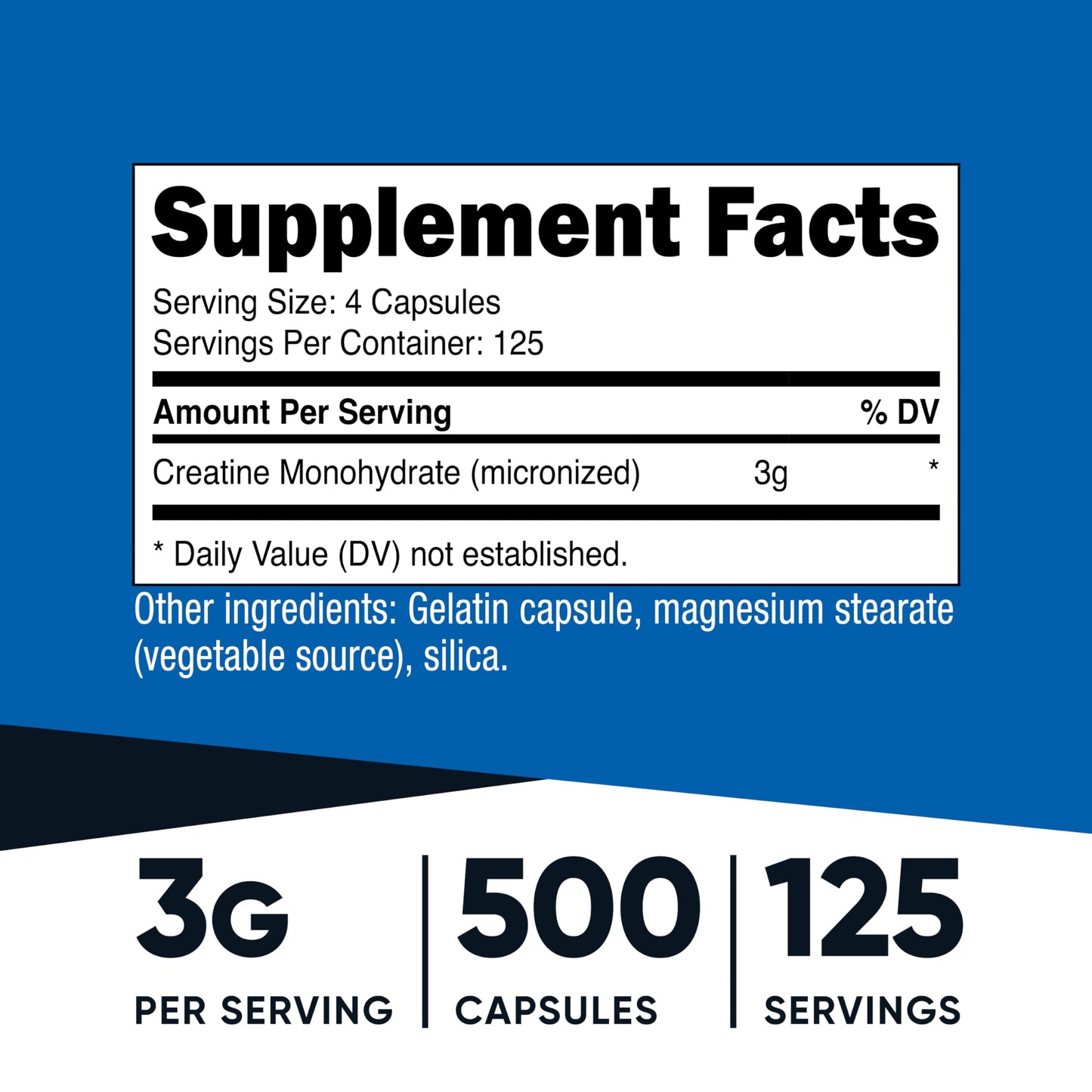 Nutricost creatine monohydrate bottle label supplement facts