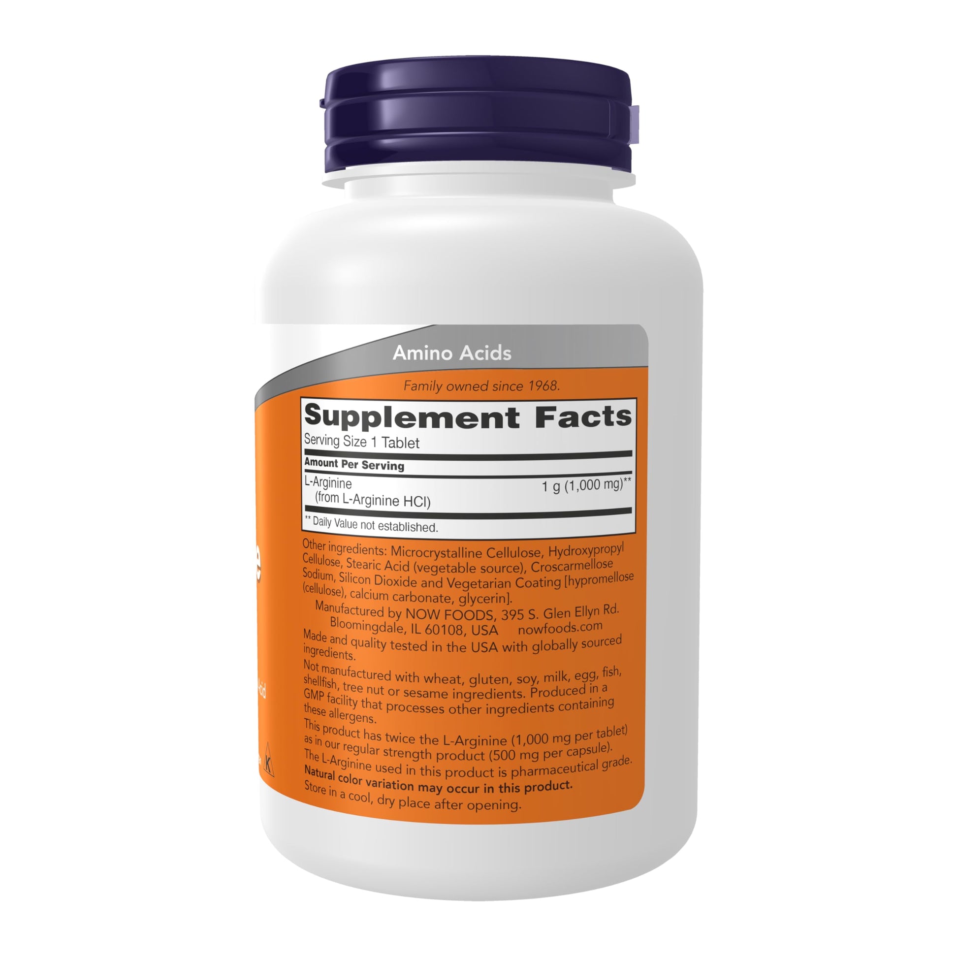Now Foods L Arginine 120 tablets supplemental facts label view