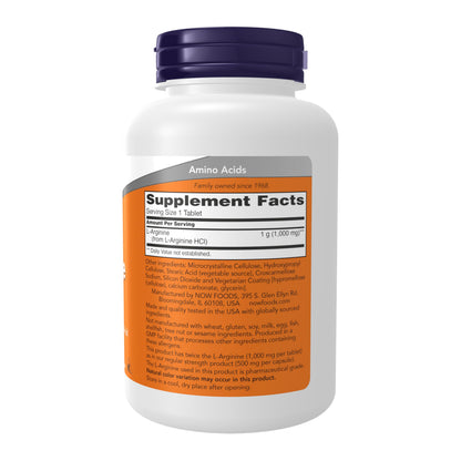 Now Foods L Arginine 120 tablets supplemental facts label view