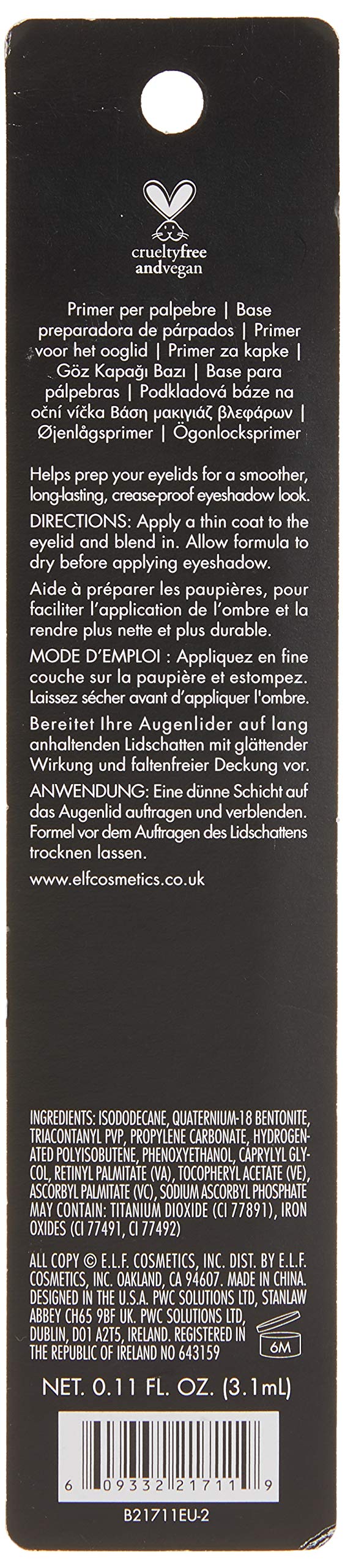 E.l.f. Shadow Lock Eyelid Primer packaging details
