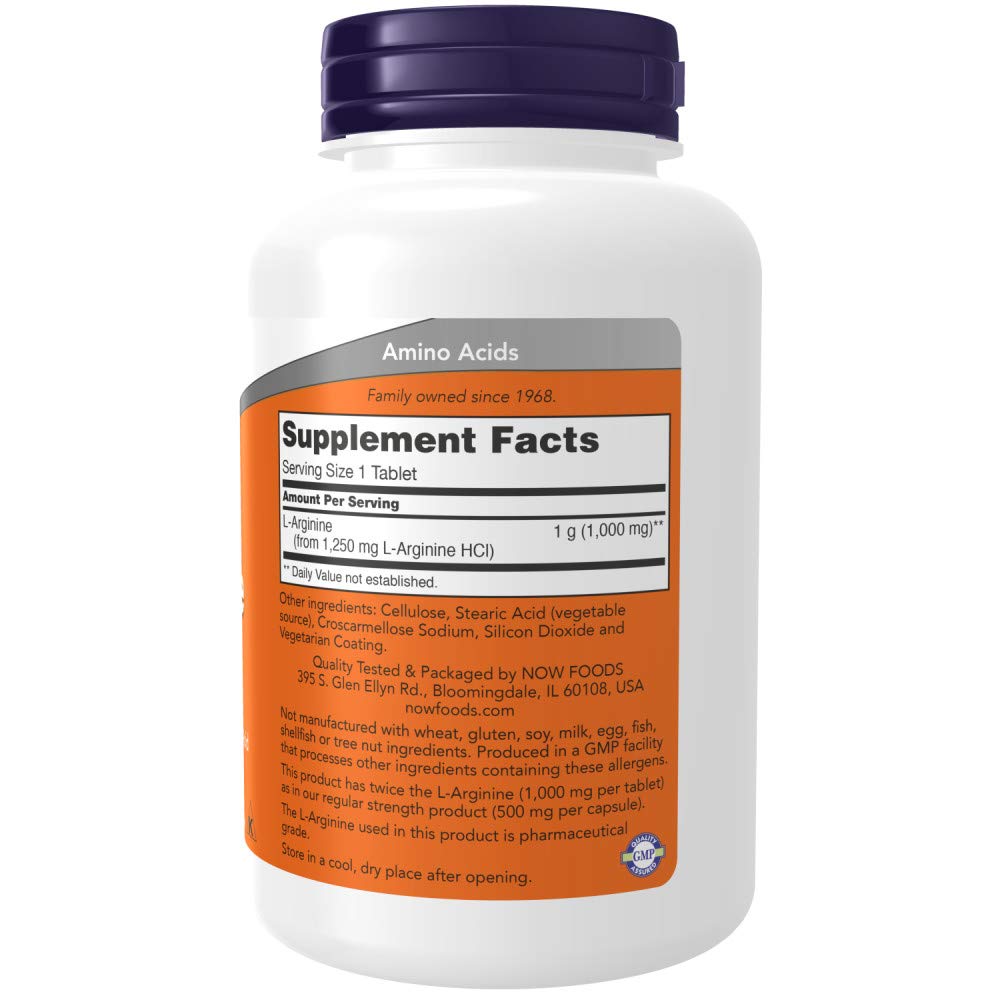 Now Foods L-Arginine double strength supplement bottle labels