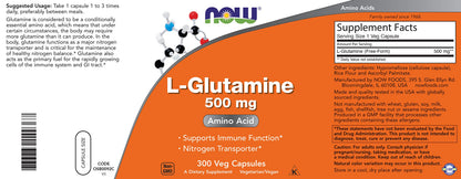 Close up of Now Foods L-Glutamine 300 capsule bottle