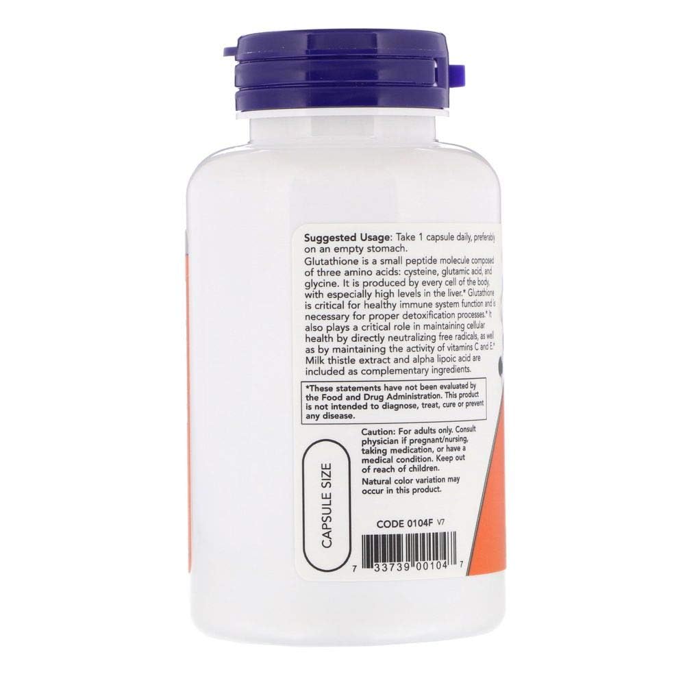 Reduced glutathione capsules by NOW Foods with milk thistle extract and alpha lipoic acid for systemic detox
