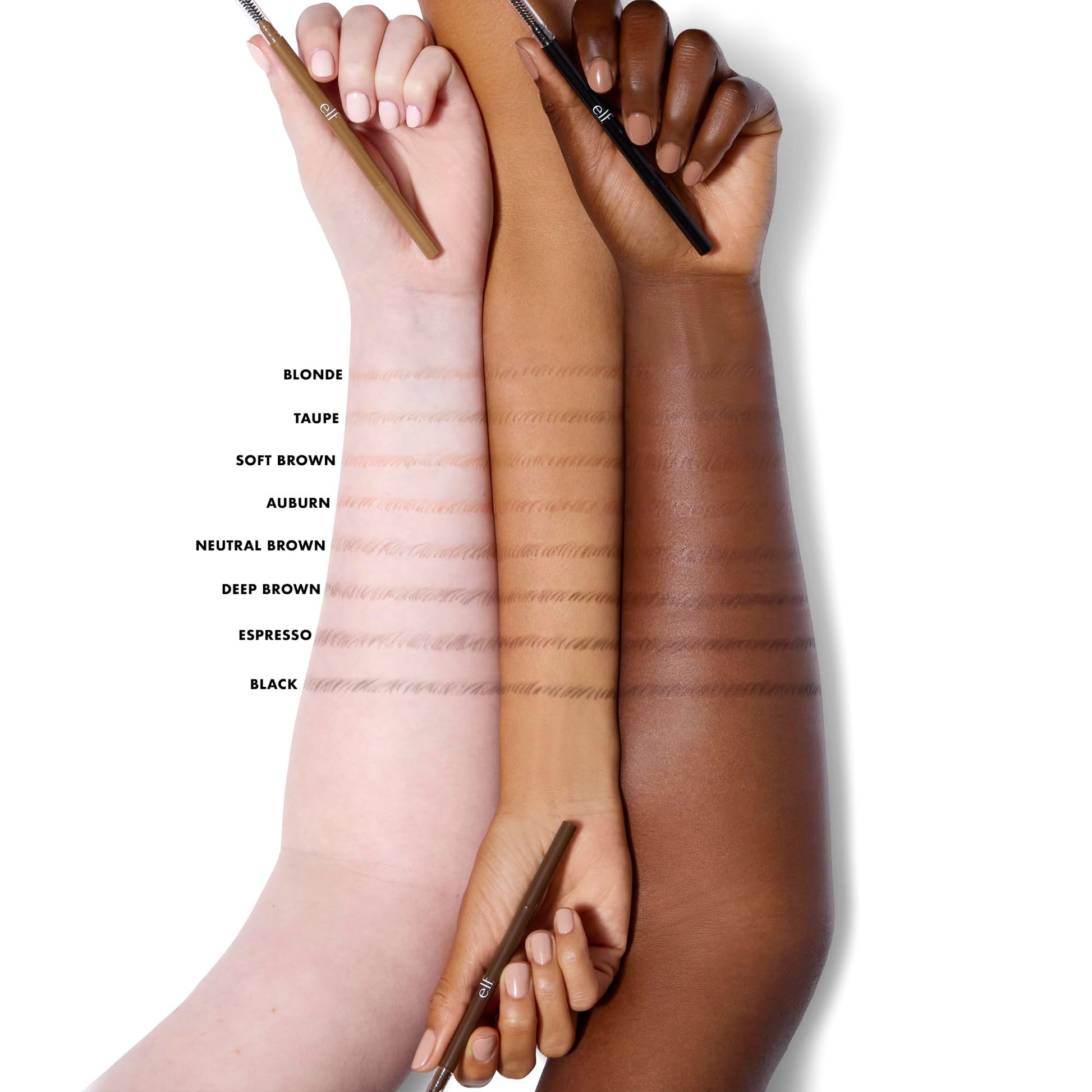 Neutral Brown pigment swatch of the micro-fine eyebrow pencil demonstrating fine hair-like lines.
