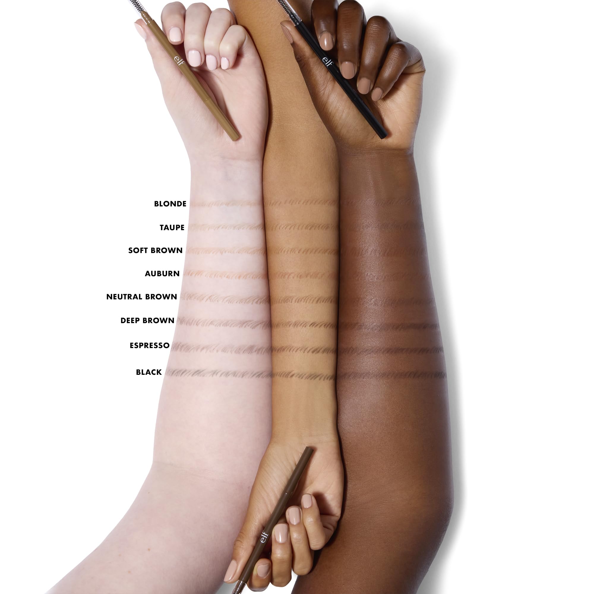 Neutral Brown pigment swatch of the micro-fine eyebrow pencil demonstrating fine hair-like lines.